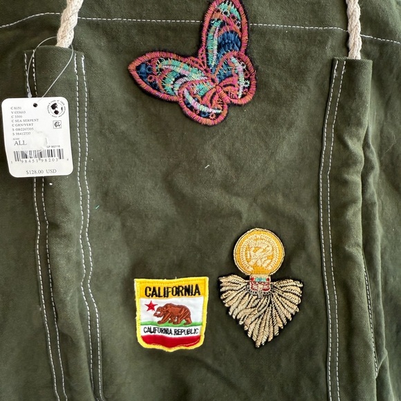 Free People Olive Green Tote Bag with Patches - Picture 8 of 11